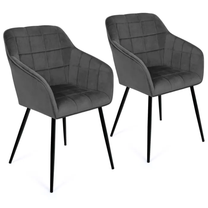 Lot de 2 chaises en velours gris avec accoudoirs