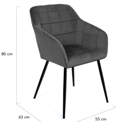 Lot de 2 chaises en velours gris avec accoudoirs