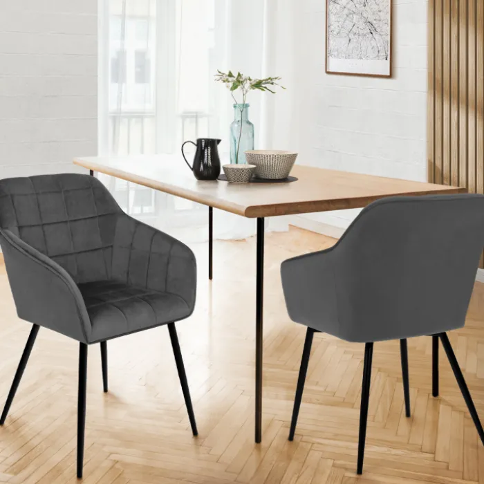 Lot de 2 chaises en velours gris avec accoudoirs