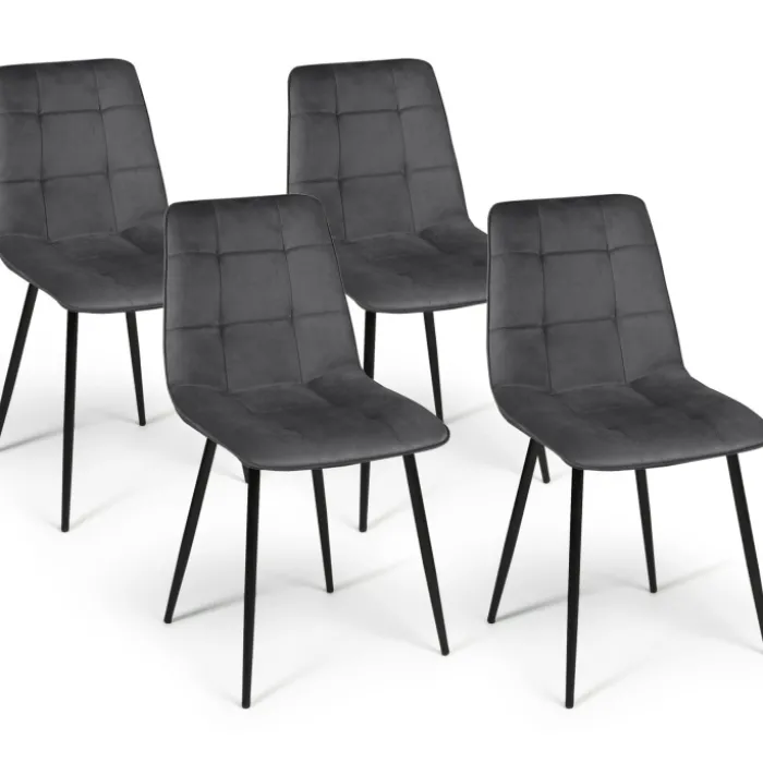 Lot de 4 chaises en velours gris foncé