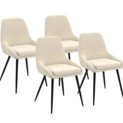 Lot de 4 chaises en velours beige avec demi-accoudoirs