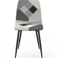 Lot de 6 chaises en velours gris foncé, gris clair, beige, noir et patchworks x2 pour salle à manger