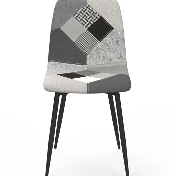 Lot de 6 chaises en velours gris foncé, gris clair, beige, noir et patchworks x2 pour salle à manger
