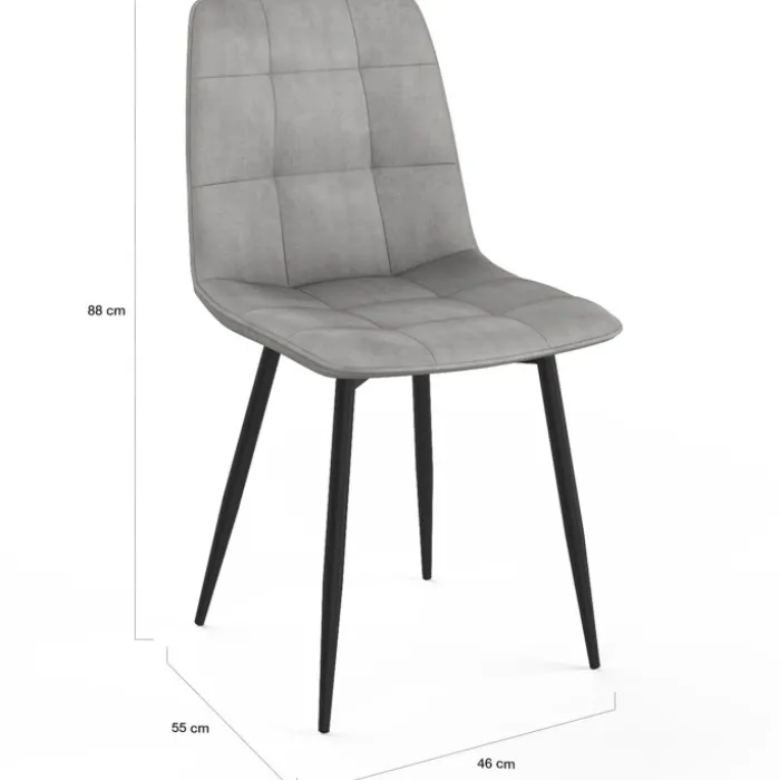 Lot de 6 chaises en velours gris foncé, gris clair, beige, noir et patchworks x2 pour salle à manger