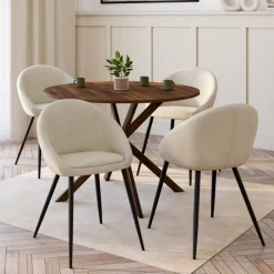 Lot de 4 chaises en velours crème pour salle à manger