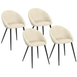 Lot de 4 chaises en velours crème pour salle à manger