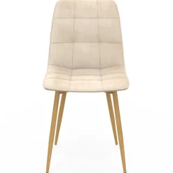 Lot de 6 chaises en velours mix color taupe x2, beige x2, marron x2 et pieds effet bois pour salle à manger