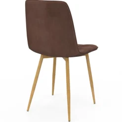 Lot de 6 chaises en velours mix color taupe x2, beige x2, marron x2 et pieds effet bois pour salle à manger