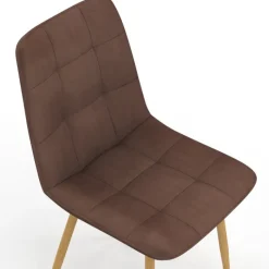 Lot de 6 chaises en velours mix color taupe x2, beige x2, marron x2 et pieds effet bois pour salle à manger