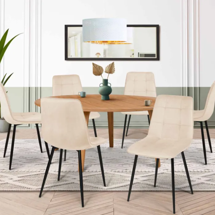 Lot de 6 chaises en velours beige