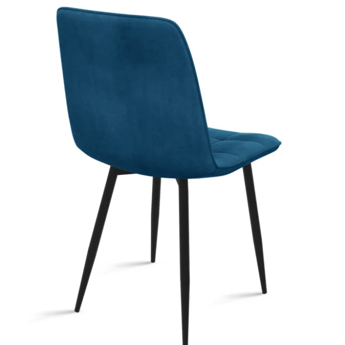 Lot de 4 chaises en velours bleu, jaune, gris clair et gris foncé matelassé