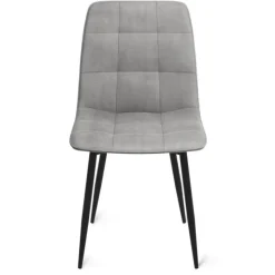 Lot de 4 chaises en velours bleu, jaune, gris clair et gris foncé matelassé
