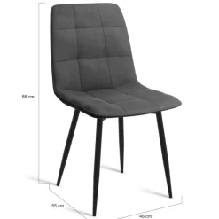 Lot de 4 chaises en velours bleu, jaune, gris clair et gris foncé matelassé