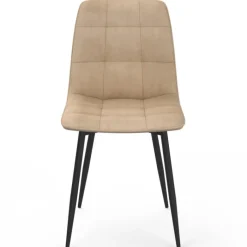 Lot de 6 chaises en velours matelassé taupe avec pieds noir pour salle à manger