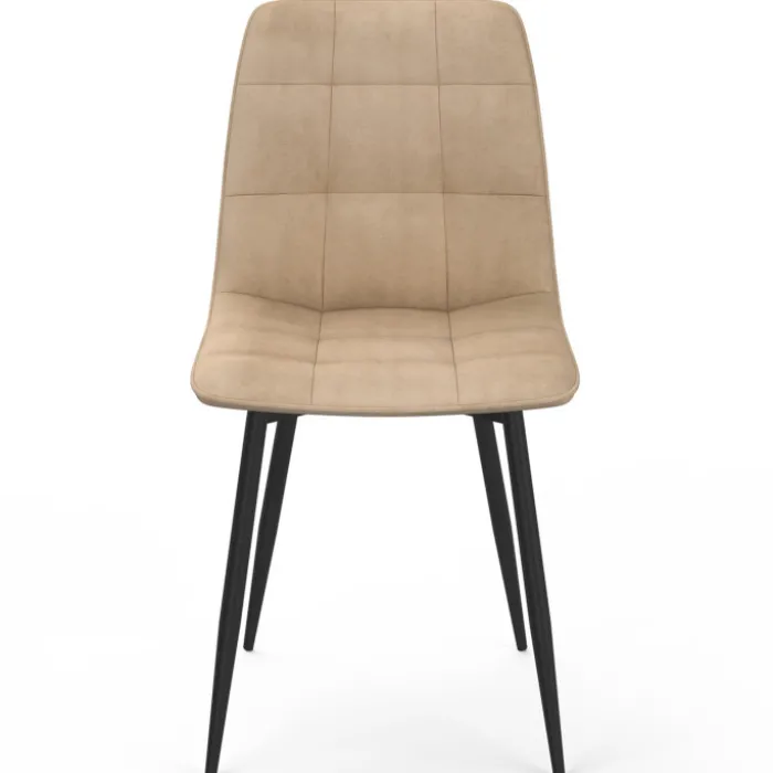 Lot de 6 chaises en velours matelassé taupe avec pieds noir pour salle à manger