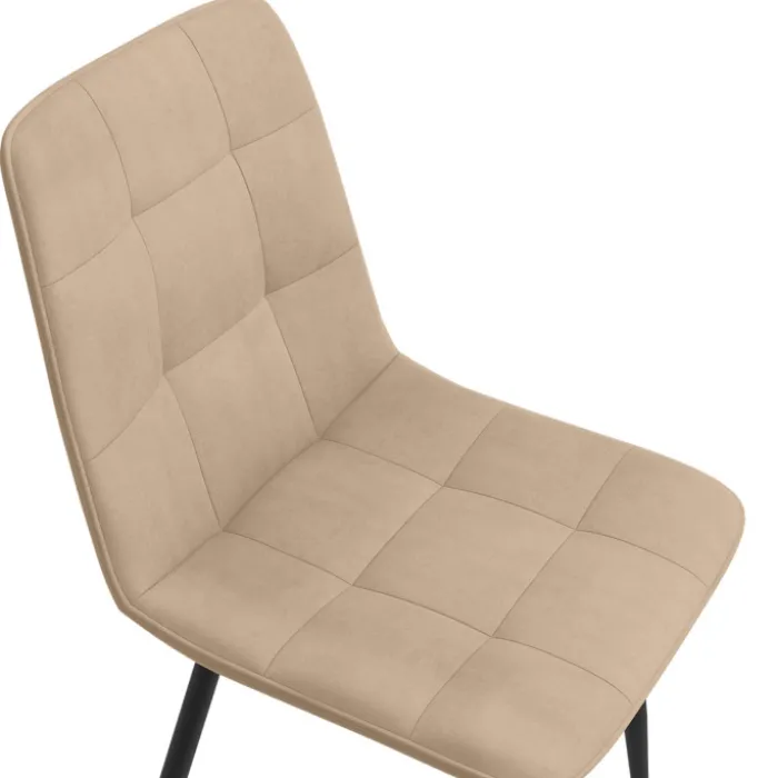Lot de 6 chaises en velours matelassé taupe avec pieds noir pour salle à manger