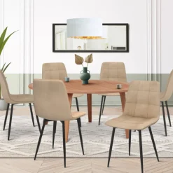 Lot de 6 chaises en velours matelassé taupe avec pieds noir pour salle à manger