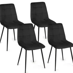 Lot de 4 chaises en velours noir pour salle à manger
