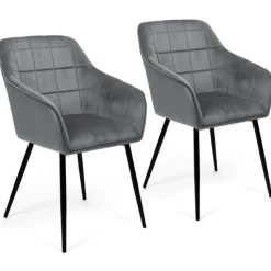 Lot de 2 chaises en velours gris avec accoudoirs