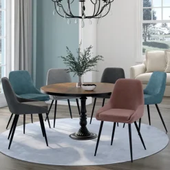 Lot de 6 chaises en velours mix color pastel bleu x2, gris foncé x2, gris clair, rose avec accoudoirs