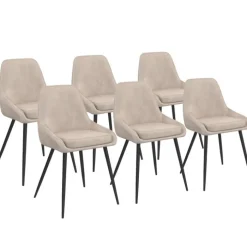Lot de 6 chaises en velours taupe avec accoudoirs