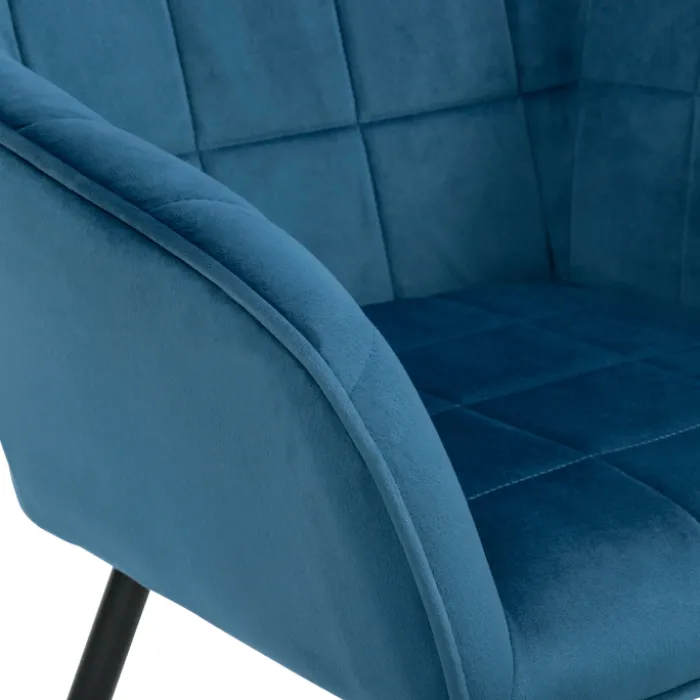 Lot de 2 chaises en velours bleu canard avec accoudoirs