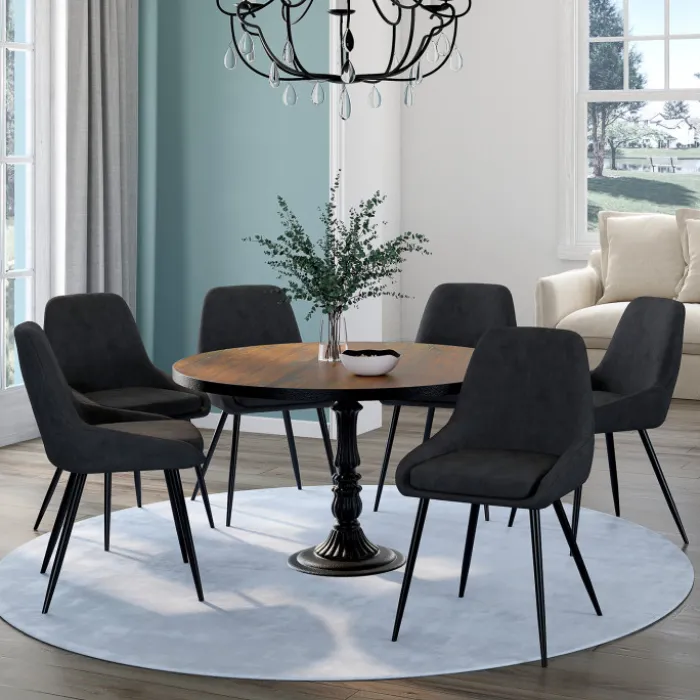 Lot de 6 chaises en velours noir avec accoudoirs