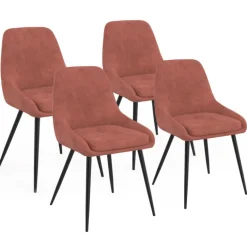 Lot de 4 chaises en velours terracotta avec accoudoirs