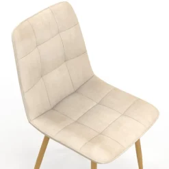 Lot de 6 chaises en velours beige et pieds effet bois pour salle à manger