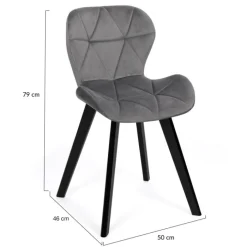 Lot de 4 chaises en velours gris clair avec pieds noirs assise matelassée