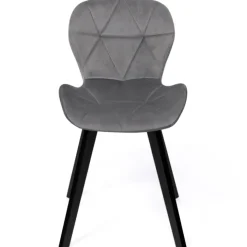 Lot de 4 chaises en velours gris clair avec pieds noirs assise matelassée