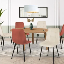 Lot de 6 chaises en velours mix color terracotta et beige avec assises matelassées