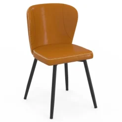 Lot de 4 chaises marron avec coutures et pied métal noir
