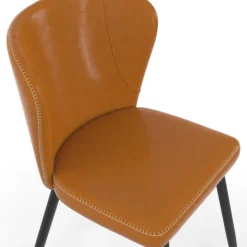 Lot de 4 chaises marron avec coutures et pied métal noir