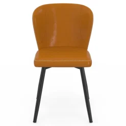 Lot de 4 chaises marron avec coutures et pied métal noir