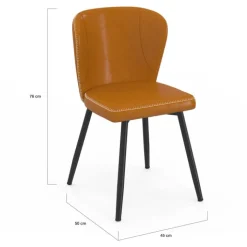 Lot de 4 chaises marron avec coutures et pied métal noir