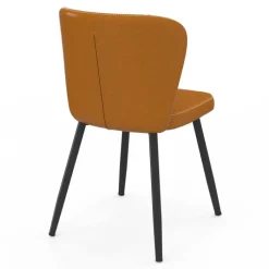 Lot de 4 chaises marron avec coutures et pied métal noir