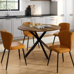 Lot de 4 chaises marron avec coutures et pied métal noir