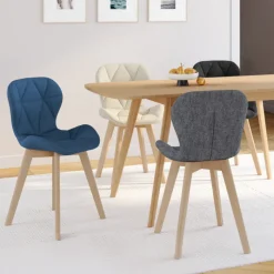 Lot de 4 chaises matelassées en tissus mix color bleu, gris, beige et noir