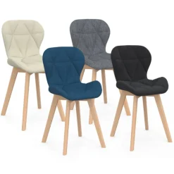 Lot de 4 chaises matelassées en tissus mix color bleu, gris, beige et noir