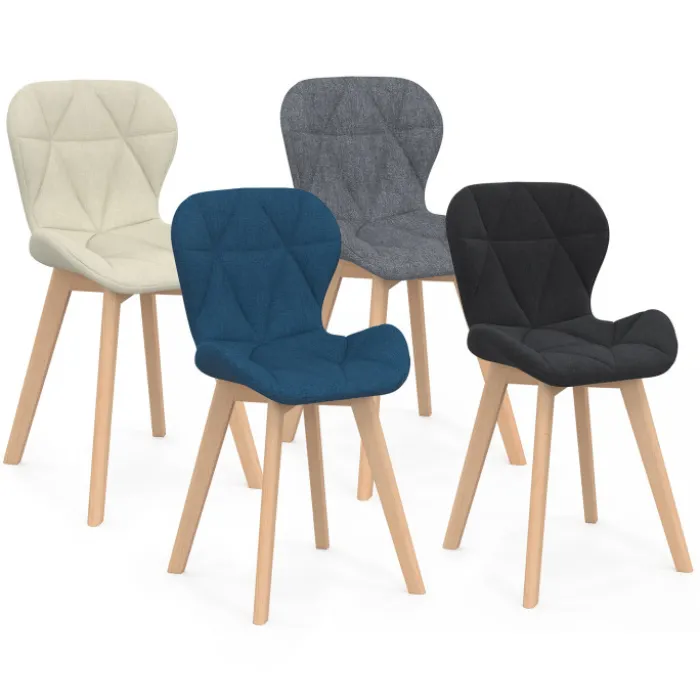 Lot de 4 chaises matelassées en tissus mix color bleu, gris, beige et noir
