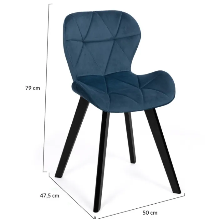 Lot de 4 chaises matelassées velours bleu