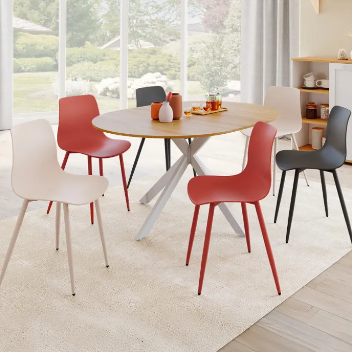 Lot de 6 chaises mix color gris foncé x2, terracotta x2, beige x2 pieds en métal