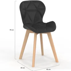 Lot de 6 chaises modernes en PU noir pieds en bois pour salle à manger design
