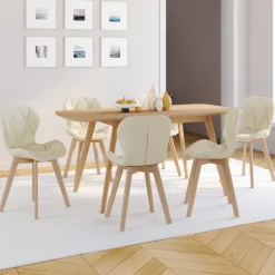 Lot de 6 chaises modernes en tissu beige pour salle à manger assises matelassées