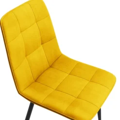 Lot de 8 chaises modernes en velours bleu, gris et jaune, avec pieds en métal noir