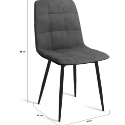 Lot de 8 chaises modernes en velours bleu, gris et jaune, avec pieds en métal noir