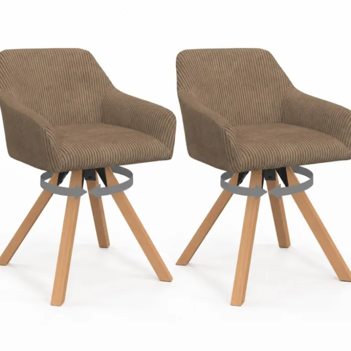 Lot de 2 chaises pivotantes de salle à manger, fauteuils de table en velours côtelé taupe