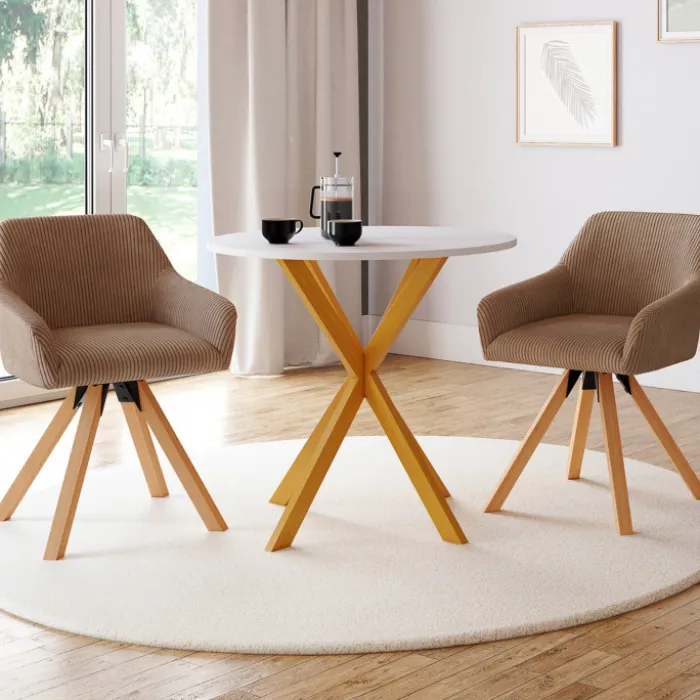 Lot de 2 chaises pivotantes de salle à manger, fauteuils de table en velours côtelé taupe