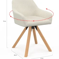 Lot de 2 chaises pivotantes fauteuils de table en velours côtelé beige